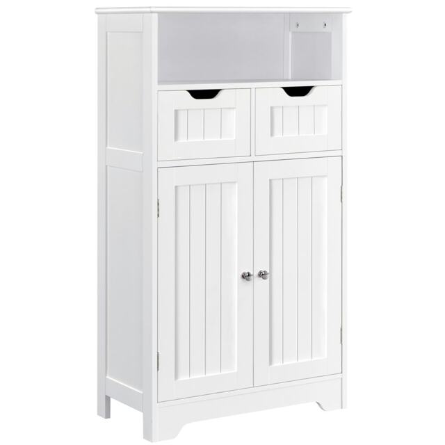 Yaheetech Bathroom Floor Storage Cabinet with 2 Drawers White White
