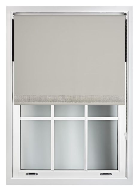 FURNISHED Thermal Blackout Roller Blinds with Diamante Edge Made to Measure Window Shade Grey Grey (W) 90cm x (L) 165cm