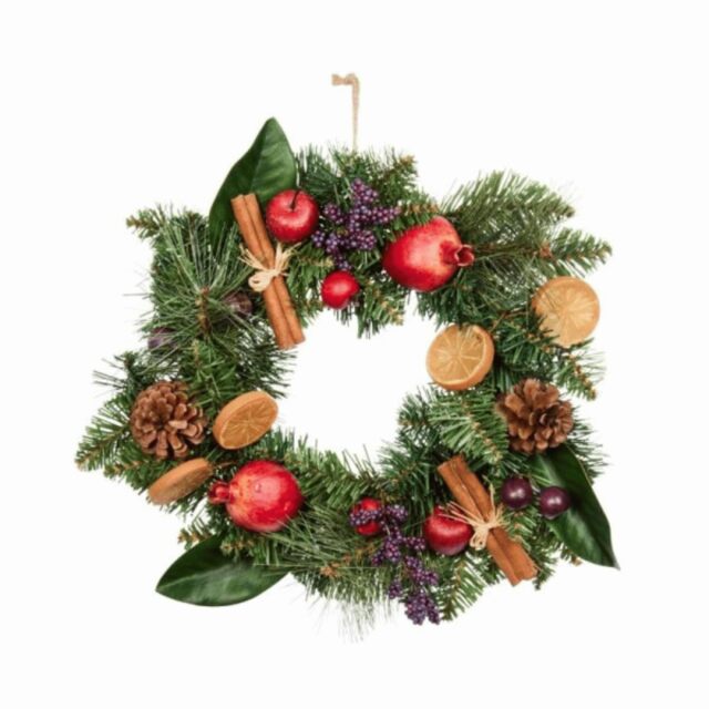 40cm Festive Spice Christmas Wreath with Pinecones and Faux Dried Fruit