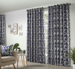 Scandi Ring Top Lined Curtains - 117cm x 229cm - Navy/Silver