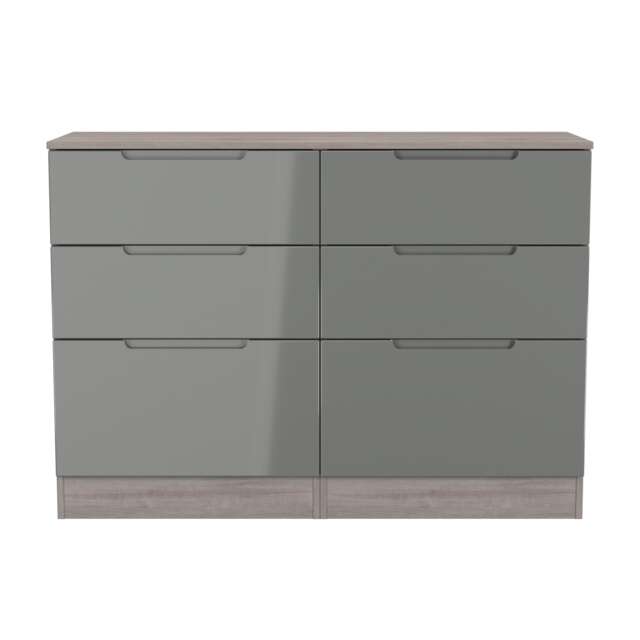 Lucca 6 Drawer Wide Chest of Drawers in Grey Gloss & Grey Oak (Ready Assembled) Grey Grey Gloss & Grey Oak