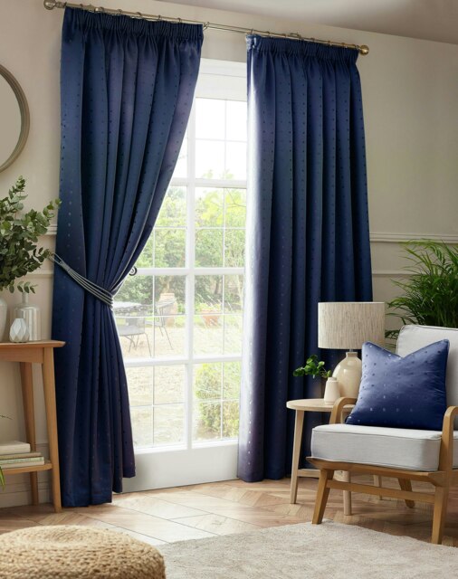 Adison Lined Pencil Pleat Taped Curtains - 117cm x 229cm - Navy