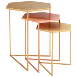 Interiors by Premier Versatile Set Of 3 Bronze Finish Tables, Stylish Metallic Nesting Tables, Geometric Couch Side Tables Multi