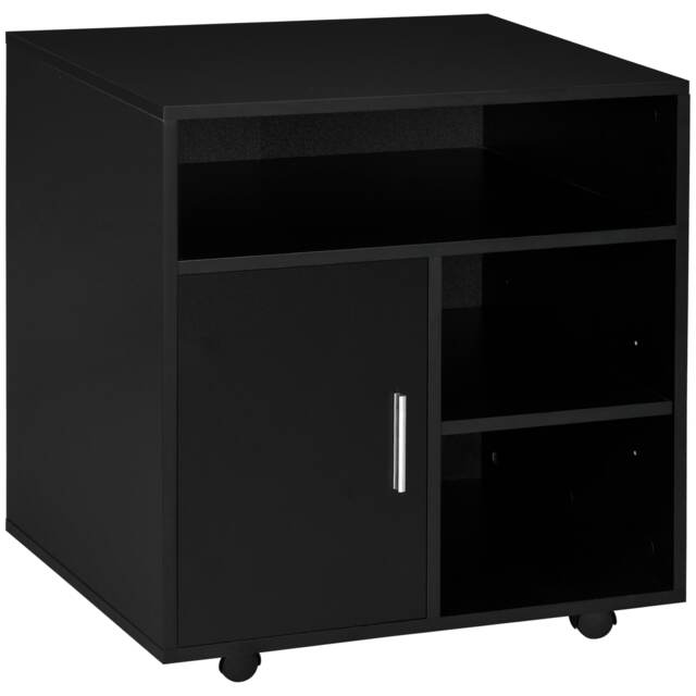 HOMCOM Multi-Storage Printer Stand Unit Office Desk Side Mobile Storage w Wheels Modern Style 60L x 50W x 65.5H cm - Black