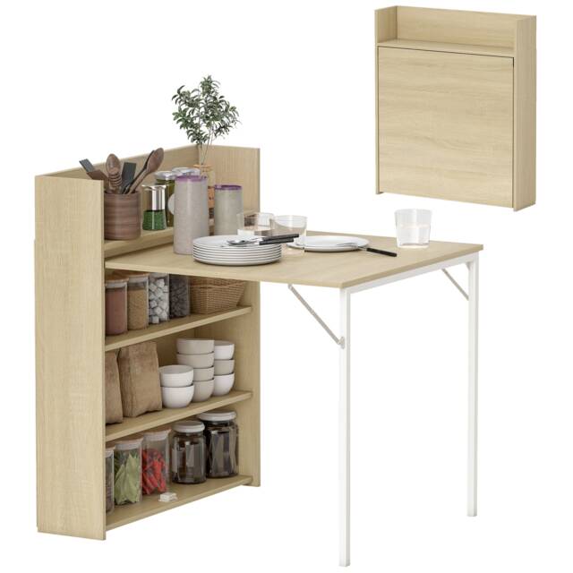 HOMCOM Folding Dining Table, Kitchen Table with Shelves