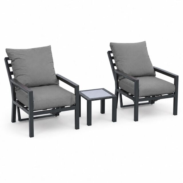 Monte Carlo 2 Seater Aluminium Reclining Garden Bistro Set with Grey Cushions and Side Table