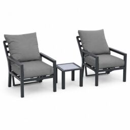 Monte Carlo 2 Seater Aluminium Reclining Garden Bistro Set with Grey Cushions and Side Table