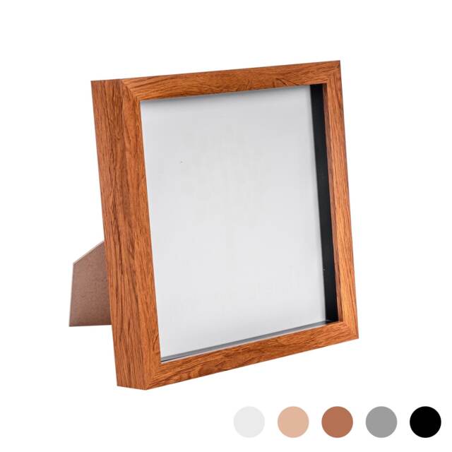 "Nicola Spring 8 x 8"" Photo Frame - Dark Wood - 3D Photo Frame Picture Frame Box Portrait Display Case (22.5 x 22.5cm)"