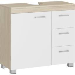 Under Sink Bathroom Storage Cabinet with 3 Drawers and Door Compartments, Cloud White and Natural Beige