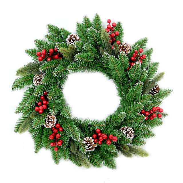 55cm Pre Lit Decorated Christmas Wreath Decorations Xmas Home Decor Light Up