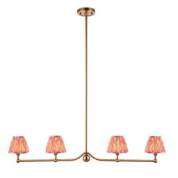 Santiago Brushed Aged Brass Plate Pendant Light with Coral Pink Fabric Ikat Shade 16cm 4x B22