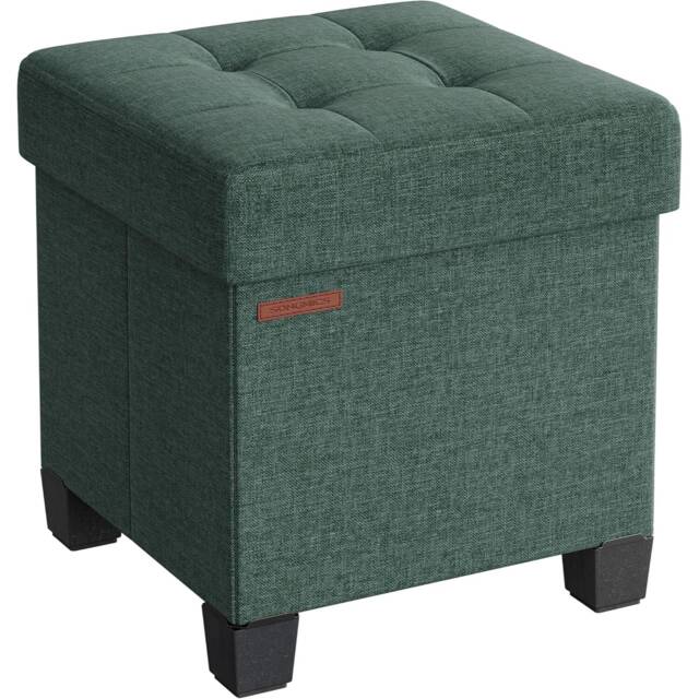 Storage Ottoman Foot Stool, Compact Foldable Seat with Hidden Compartment, Retro Green