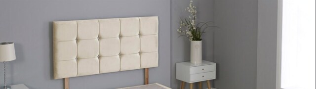 "Cream Plush Velvet Cube Headboard Cream 2FT6 Small Single 20""inch Headboard"