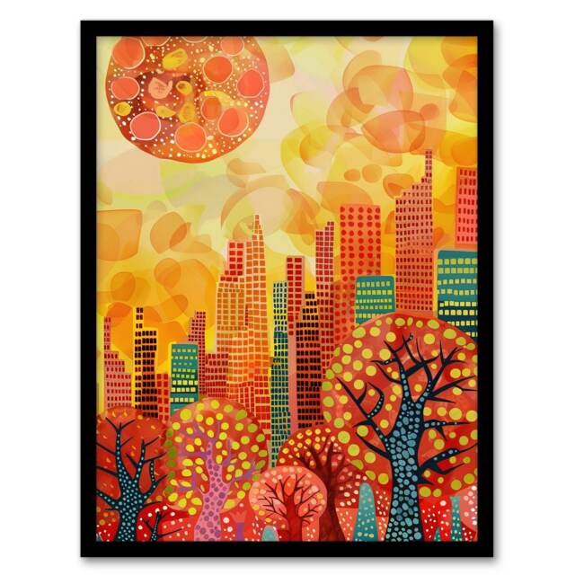 Autumn Sunset Central Park NYC Living Room Black Framed Wall Art Print A4