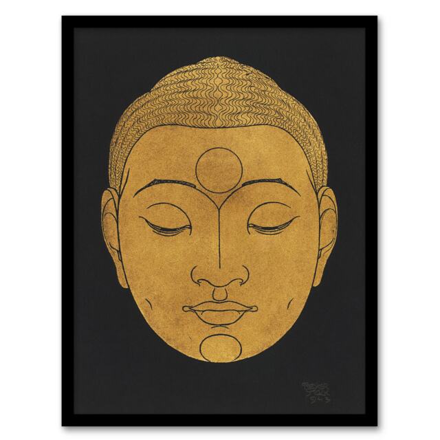 "Bronze Gold Head of Buddha Reijer Stolk Framed Wall Art Print 12X16"""