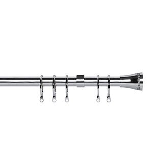 16 - 19mm Chrome Diamante Trumpet End Metal Curtain Pole Set 120 - 215cm Silver Silver