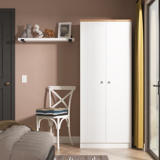 Albert Double Wardrobe in White Ash & Riviera Oak (Ready Assembled) White White Ash & Riviera Oak