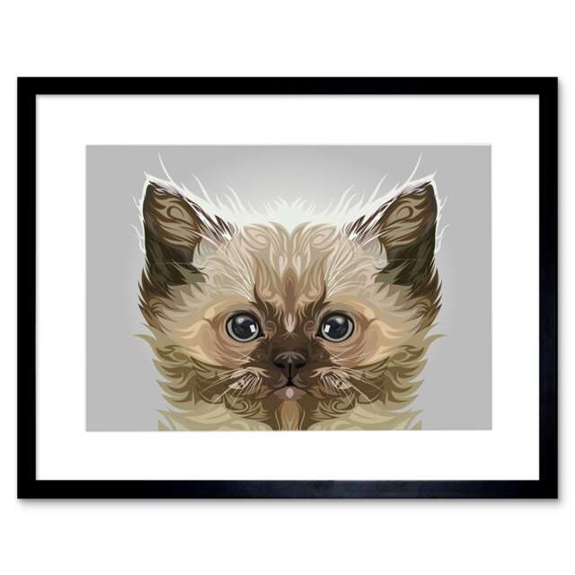 "Cute Persian Kitten Pet Portrait Cat Lover Gift 9x7"" Black Framed Wall Art Print"