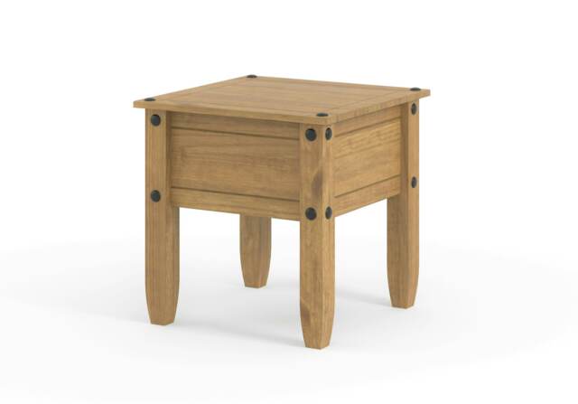 Corona Solid Pine Lamp Table - Rustic Wooden Side Table with Chunky Legs, Optional Metal Pin Detailing Brown Antique Wax One Size 1