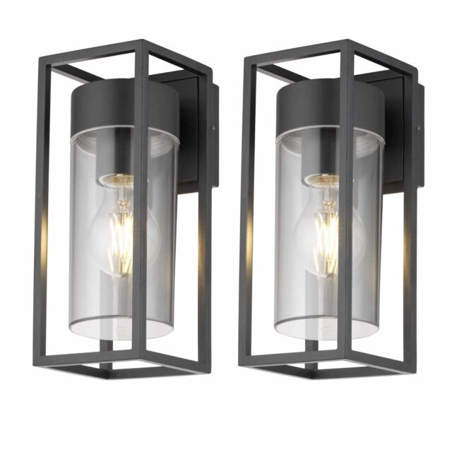 Set of 2 Hale - Black with Clear PC IP44 Outdoor Wall Lights Black Clear 2