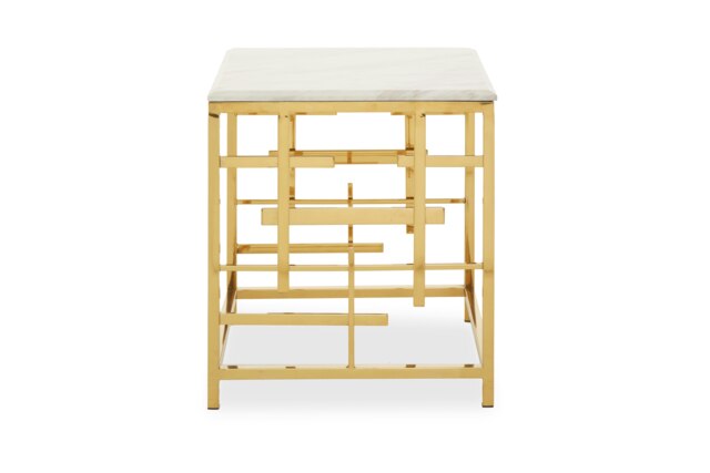 Interiors by Premier Luxurious White Marble Side Table, Bedside Table With Asymmetric Stainless Steel Base, Small Table By Couch Gold