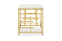 Interiors by Premier Luxurious White Marble Side Table, Bedside Table With Asymmetric Stainless Steel Base, Small Table By Couch Gold