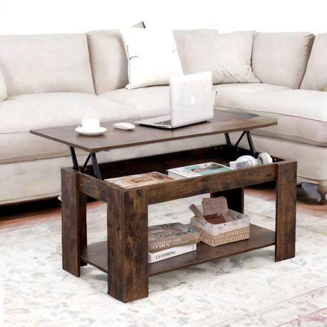 Industrial Brown Lift Top Coffee Table With Hidden Storage Brown