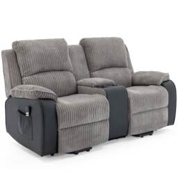 Postana Dual Motor Rise Recliner 2 Seater Cord Drinks Console Sofa (Grey)