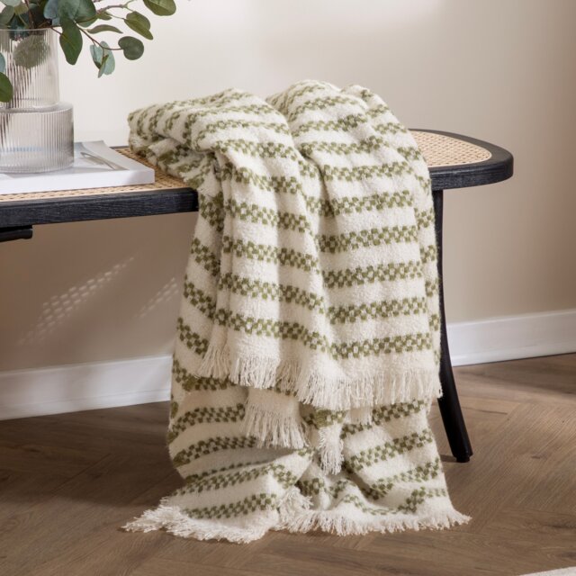 HOEM Clyne Striped Tasselled Throw Green Olive 1