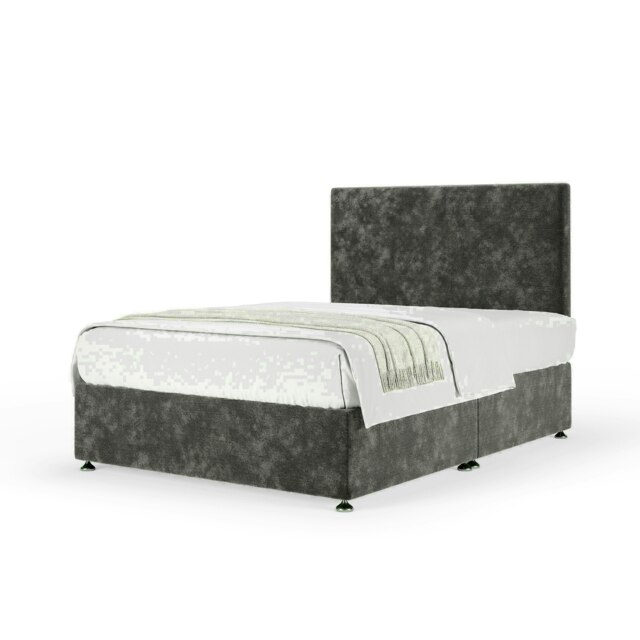 Charcoal Chenille No Drawer Divan Base and Valencia Headboard Super King