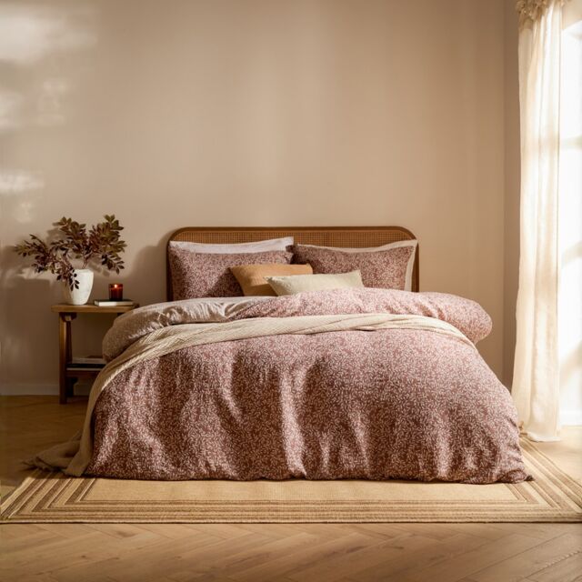 Yard Perrie Leaf Muslin 100% Cotton Duvet Cover Set Brown Cinnamon Single