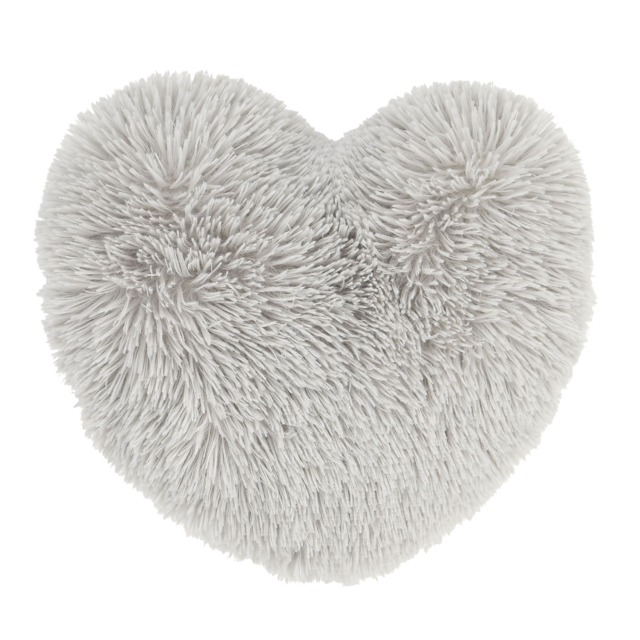 Catherine Lansfield Cuddly Deep Pile Faux Fur Heart Shaped Cushion Silver Silver Grey 38x28cm