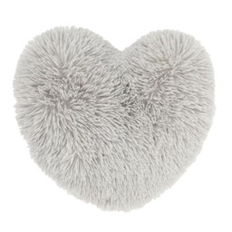 Catherine Lansfield Cuddly Deep Pile Faux Fur Heart Shaped Cushion Silver Silver Grey 38x28cm