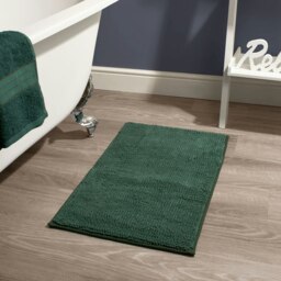 OHS Soft Microfibre Non-Slip Absorbent Noodle Bobble Chenille Bath Mat, 75x45cm - Forest Green