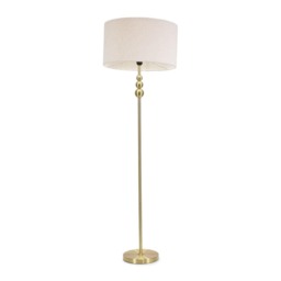 ValueLights Marissa Cream Boucle Shade with Brushed Gold Stacked Ball Floor Lamp Cream