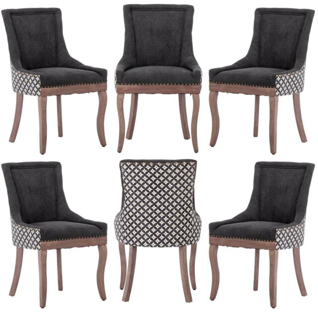 Bewley Set of 6 Modern Studded Linen Dining Chair with High Back