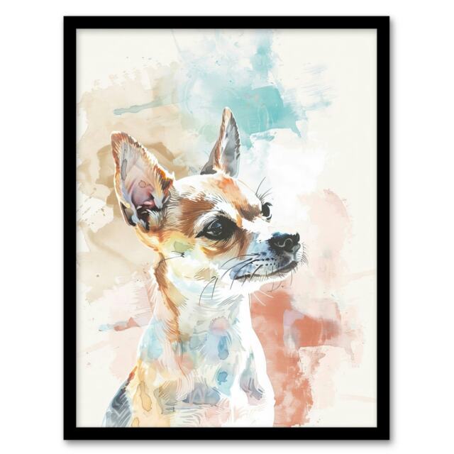 Chihuahua Dog Lover Light Watercolour Home Decor Black Framed Wall Art Print A4