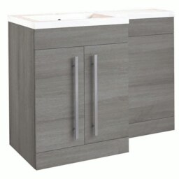 Bathroom Left Handed 2 Door Combination Unit with L Shape Basin 1100mm Wide (Nexus) - Silver Oak - Brassware Not Included Brown Brown 1