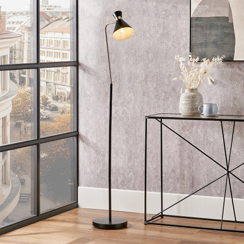 Benedict Black Floor Lamp with Brushed Silver Metal Black Black 1