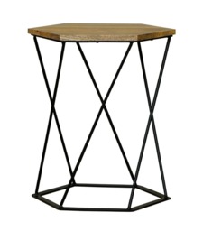 Ravi Hexagnol Lamp Table with Iron base - Mango Wood/Iron - L41 x W36 x H48 cm - Mango Light Finish