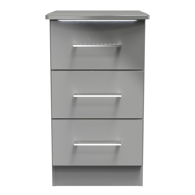 Lyon 3 Drawer Bedside Cabinet in Grey Gloss & Dusk Grey (Ready Assembled) Grey Grey Gloss & Dusk Grey