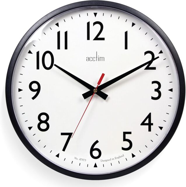 Acctim Commander Wall Clock Quartz Shatterproof Lens Easy Read Numbers Black 35cm