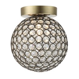 Modern Antique Brass and Clear Beaded Glass IP44 Rated Bathroom Ceiling Light Gold Antique Brass 1