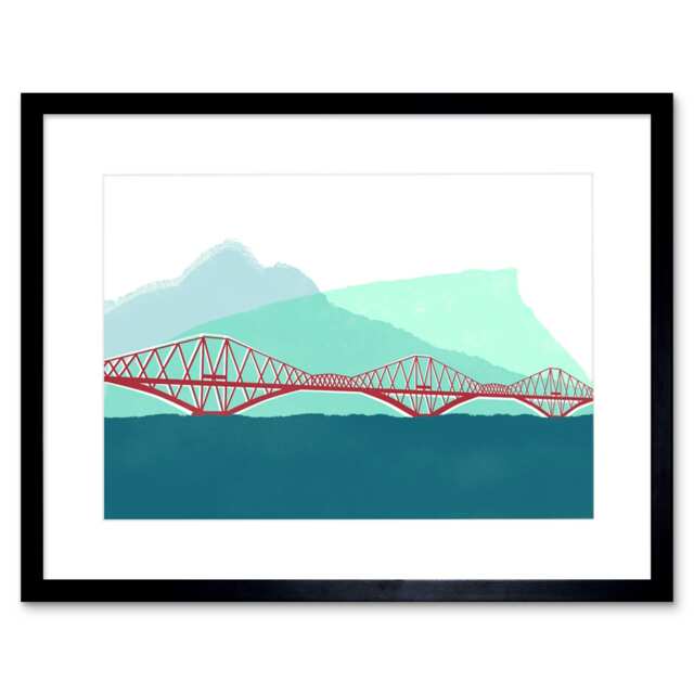 "Scotland Edinburgh Forth Rail Arthurs Seat 9x7"" Black Framed Wall Art Print"