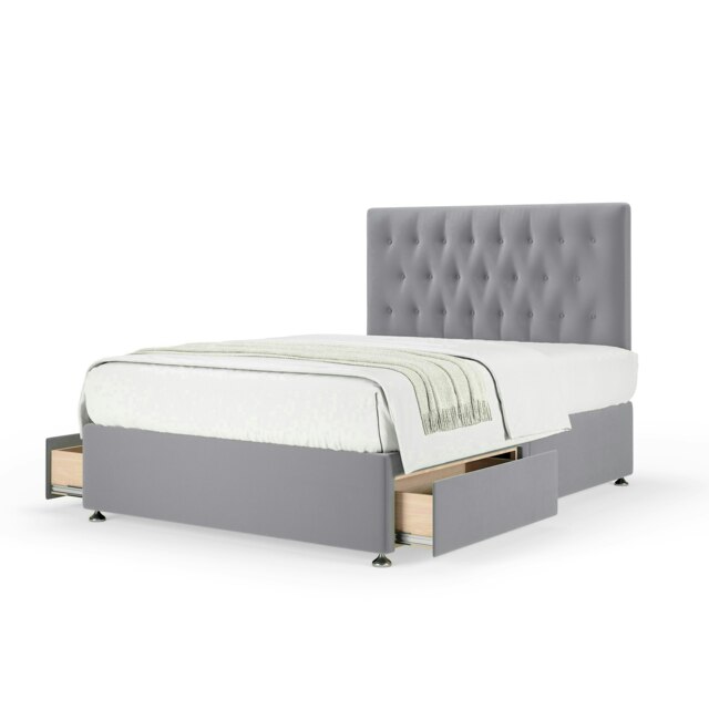 Neptune Spring Silver Plush Velvet 2 Drawer Divan Set And Lona Headboard Small Single