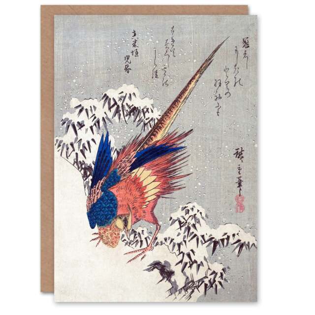 Utagawa Hiroshige Art Card Japanese Pheasant In Snow