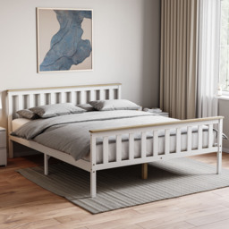 Vida Designs Milan 5ft King Size Bed Wood Frame, High Foot End, White & Pine, 150 x 200cm