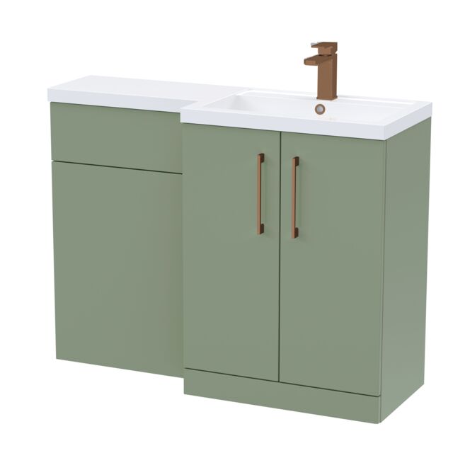 Balterley Right-Hand Bathroom Vanity and WC Unit Combination with Basin, with Handles Green Satin Green