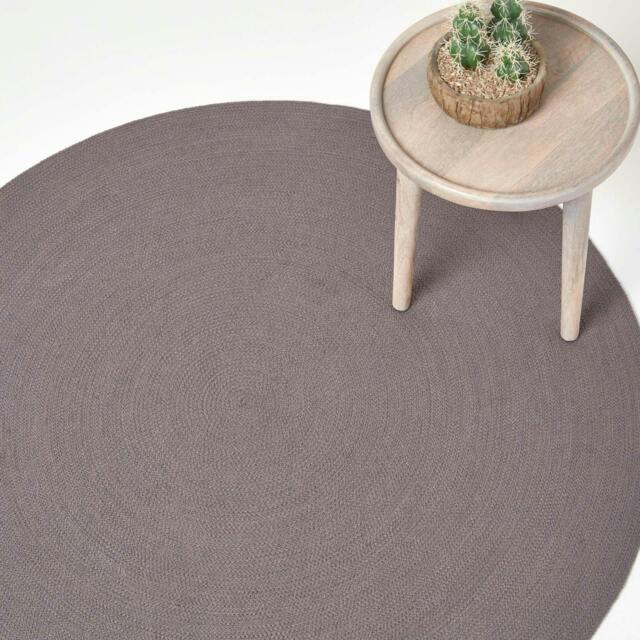 Homescapes Grey Handmade Woven Braided Round Rug - 150 cm Grey Grey