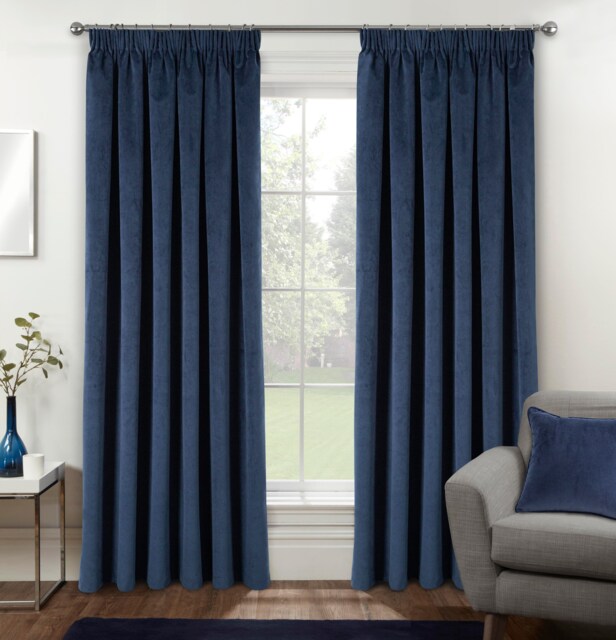 Luxury Enhanced Living Navy Velvet, Supersoft, Blackout, Thermal Curtains with Tape Top (PAIR) - 66 x 54 inch (168x137cm) Blue Navy 2